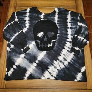 Love Sick LS B&W Tie-Dye Blouse (Torrid) w/ Felt Skull - Size 4 NWT